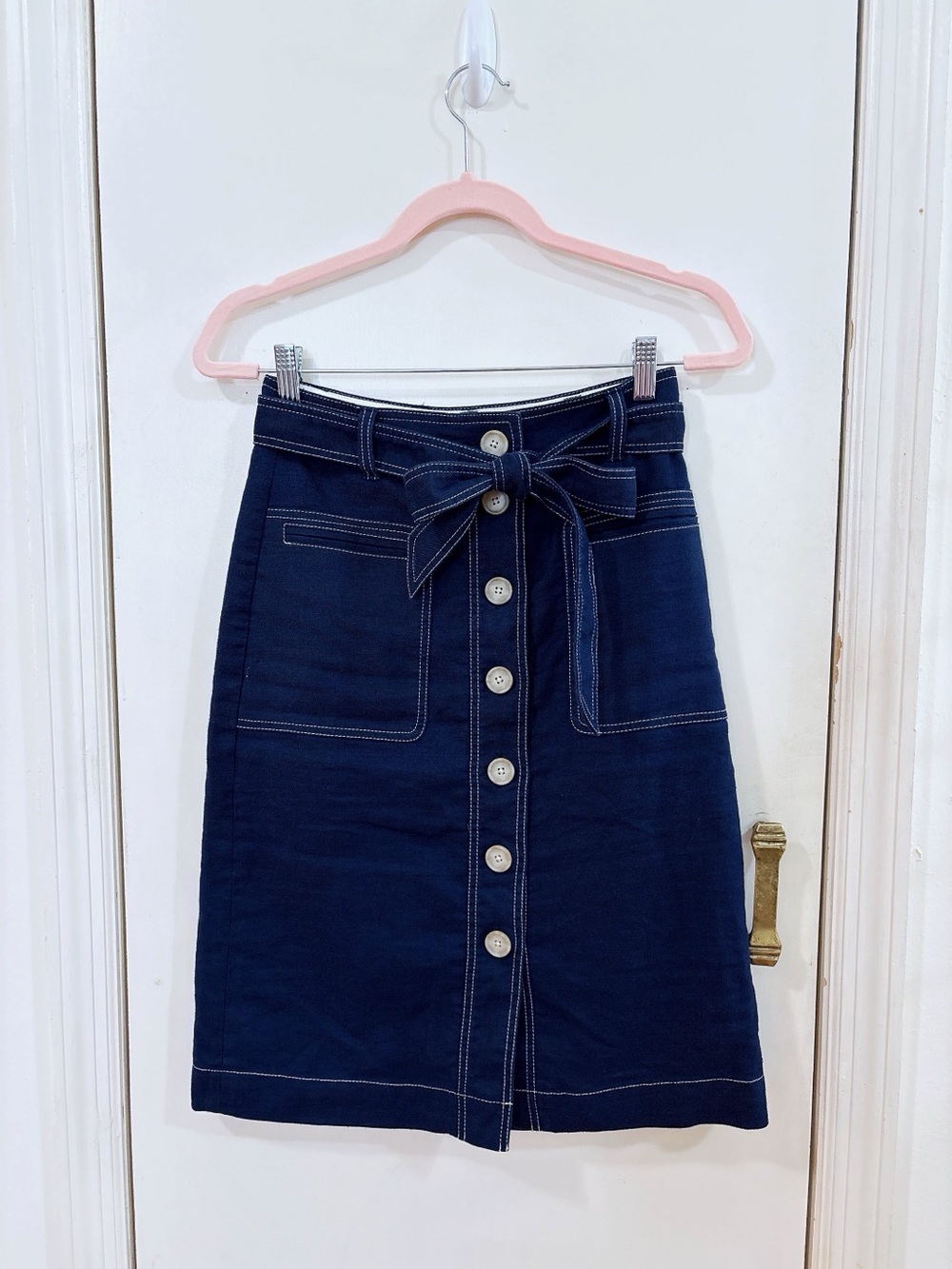 J Crew Denim Button-Front Tie-Waist Skirt